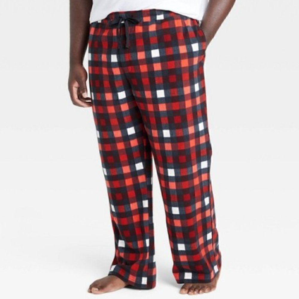 NEW Goodfellow Fleece Pajama Pants Size 3XL Tall / 3XLT Red Black Plaid